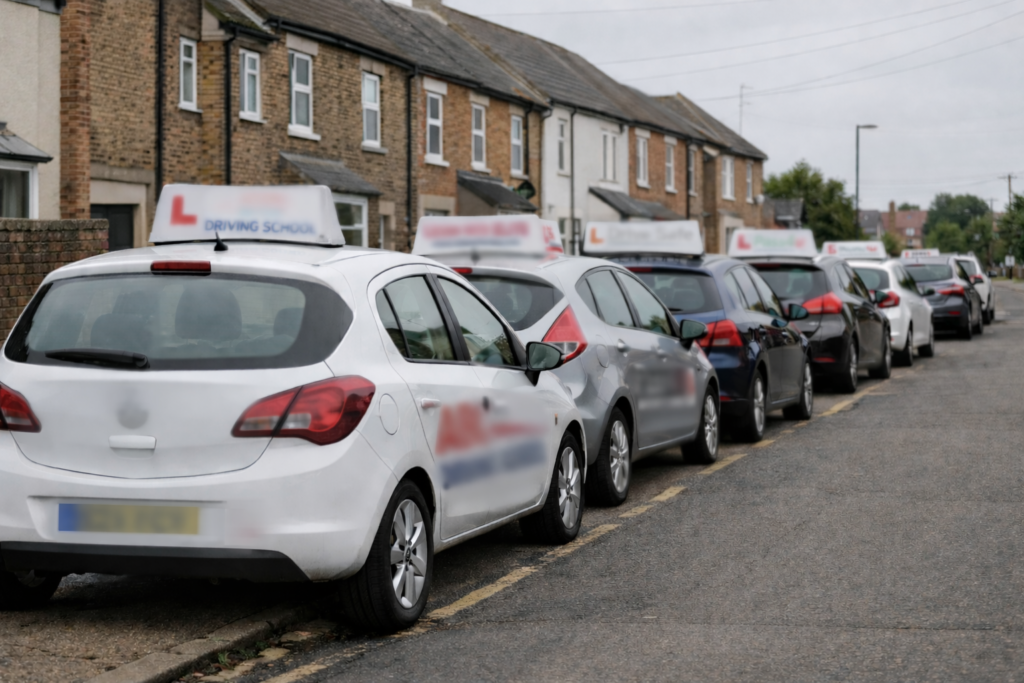 Learner cars parked cars on the street blurred